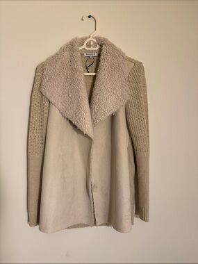 Society Cream Knit Cardigan with Sherpa Trim